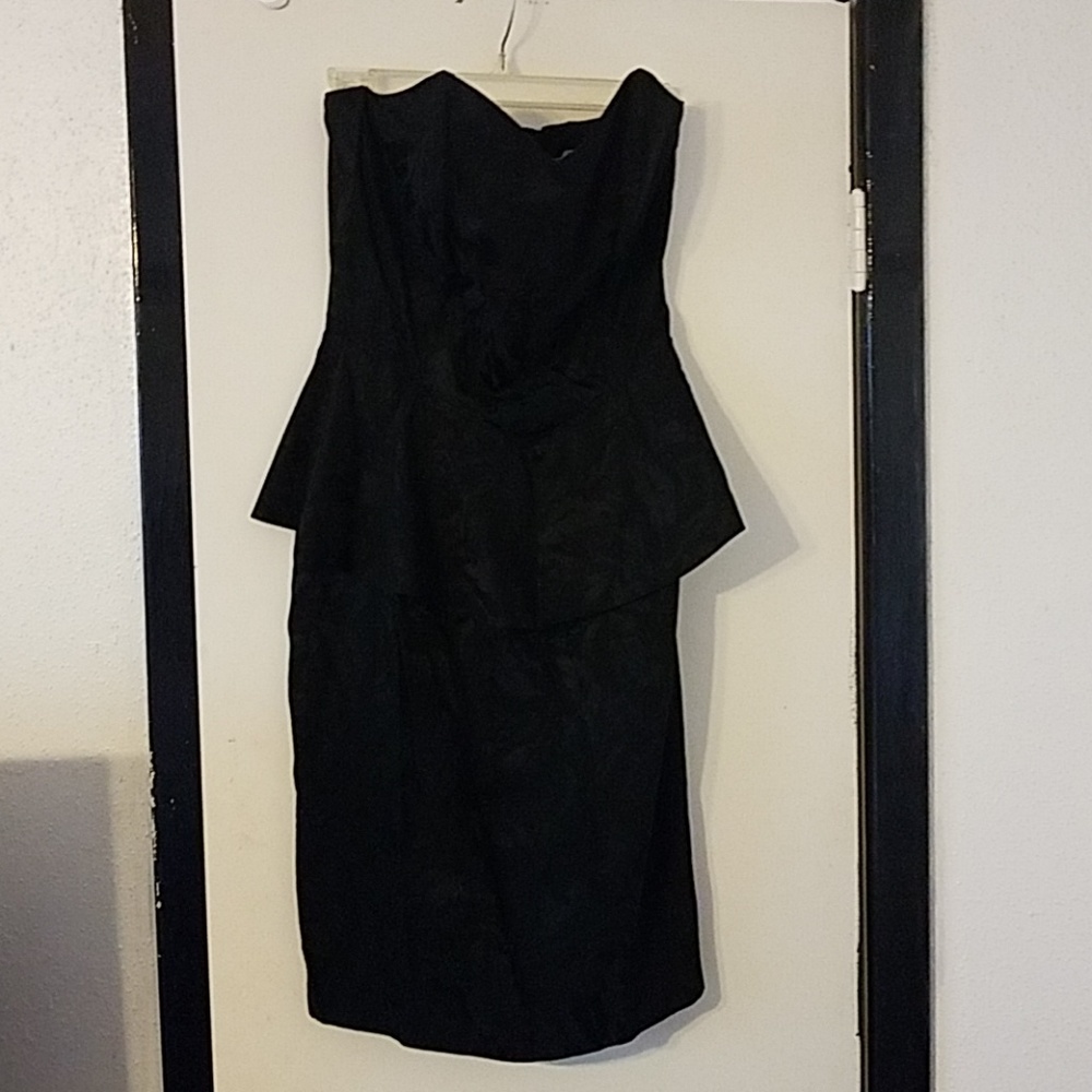 Black silk brocade sweetheart neckline dress
